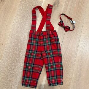Janie and Jack Red Plaid Suspender Pants